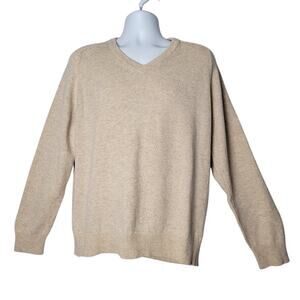 LL Bean Lambswool Sweater L V-Neck Wool Beige Outdoor‎ Gorpcore Fisherman